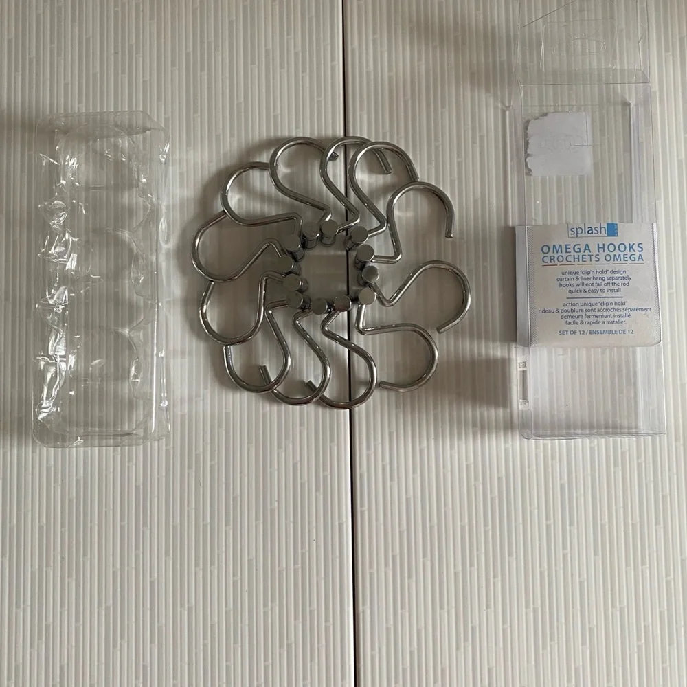 Shower Curtain Hooks Splash Silver Omega Set of 12 EUC
